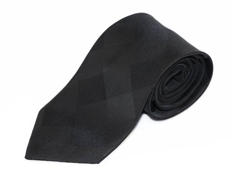 Mens Black Elegant Square Patterned 8cm Neck Tie