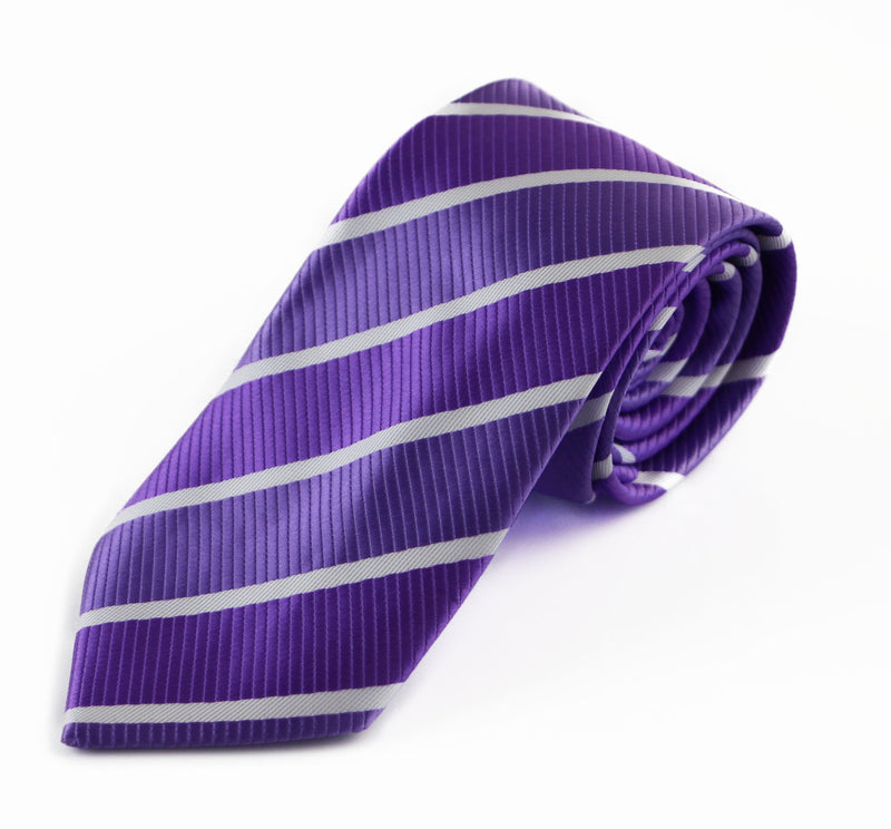 Mens Purple & White Striped Patterned 8cm Neck Tie