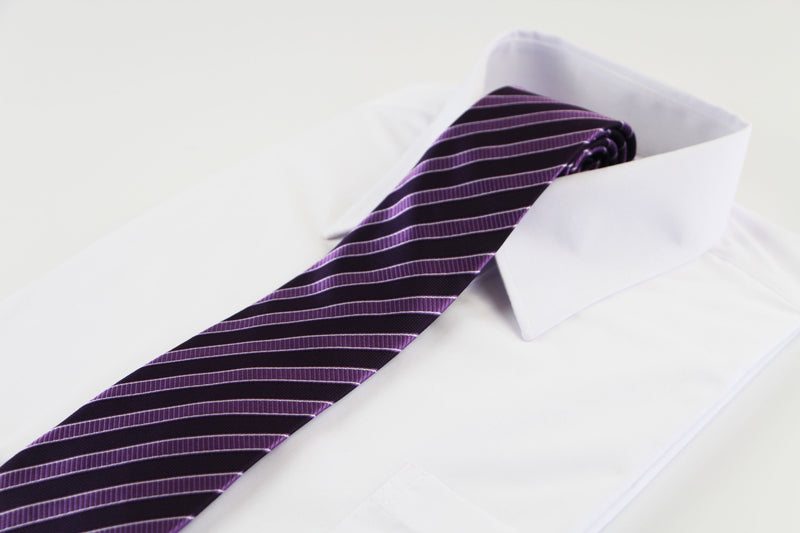 Mens Purple & Dark Purple Striped Patterned 8cm Neck Tie