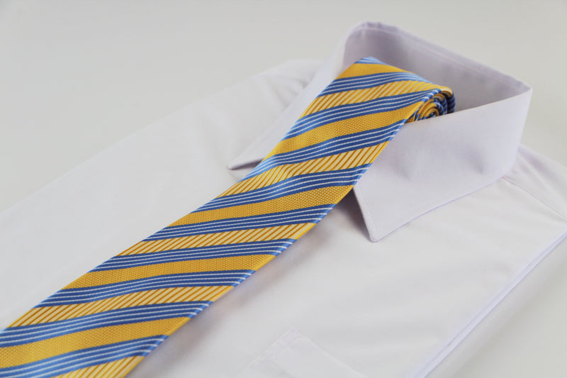 Mens Yellow & Light Blue Striped Patterned 8cm Neck Tie