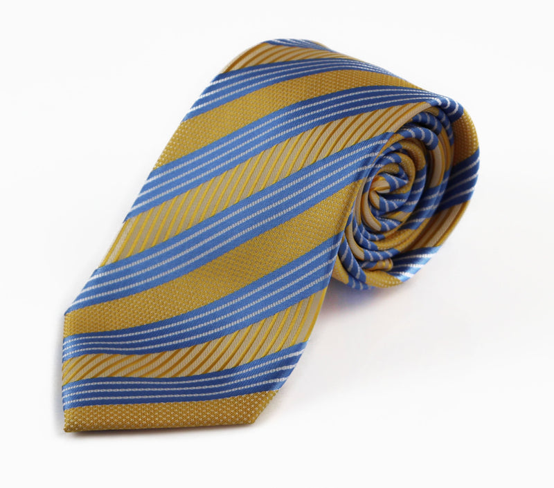 Mens Yellow & Light Blue Striped Patterned 8cm Neck Tie