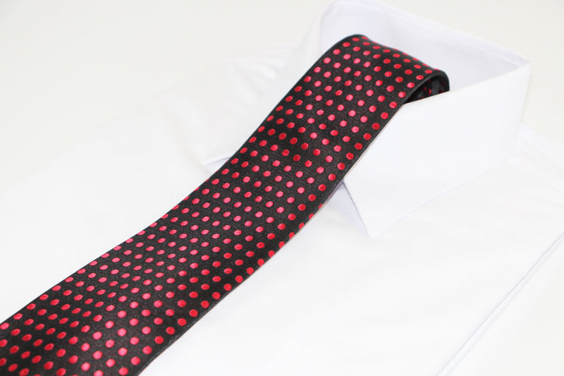 Mens Black & Red Mini Polka Dot Patterned 8cm Neck Tie