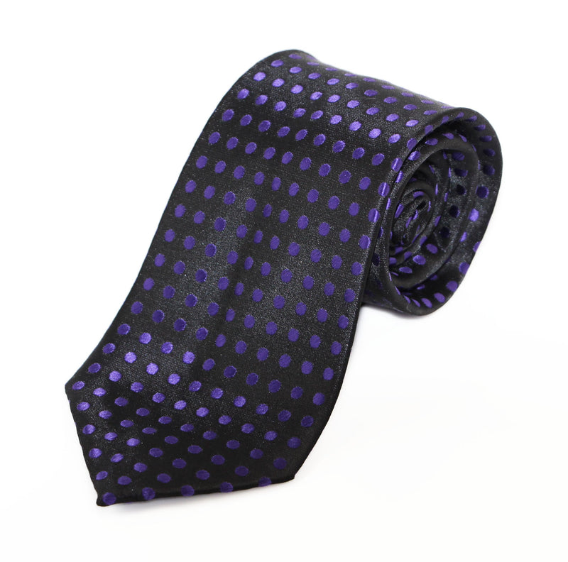 Mens Black & Purple Mini Polka Dot Patterned 8cm Neck Tie