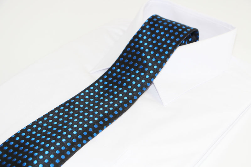 Mens Black & Blue Mini Polka Dot Patterned 8cm Neck Tie