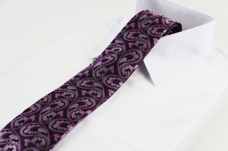 Mens Purple & Grey Boho Paisley Patterned 8cm Neck Tie