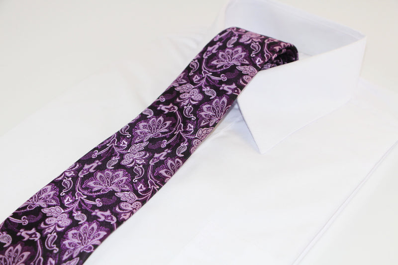 Mens Purple & Black Boho Paisley Patterned 8cm Neck Tie