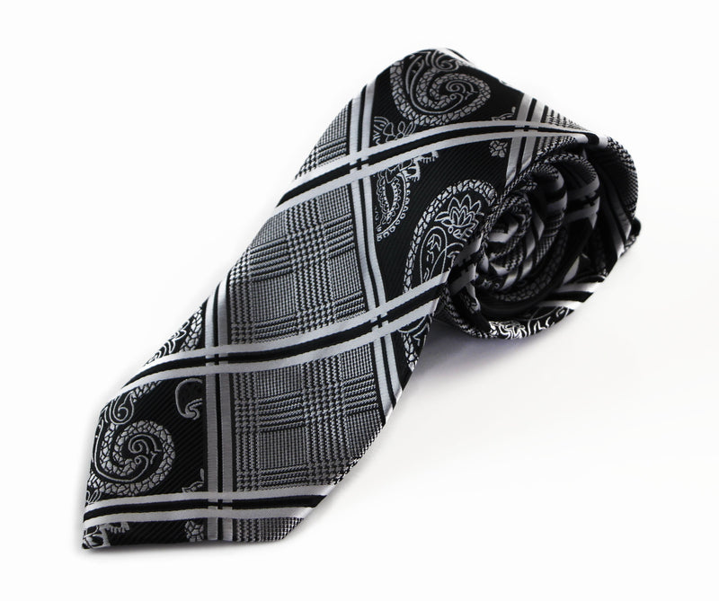 Mens Silver & Black Patterned 8cm Neck Tie