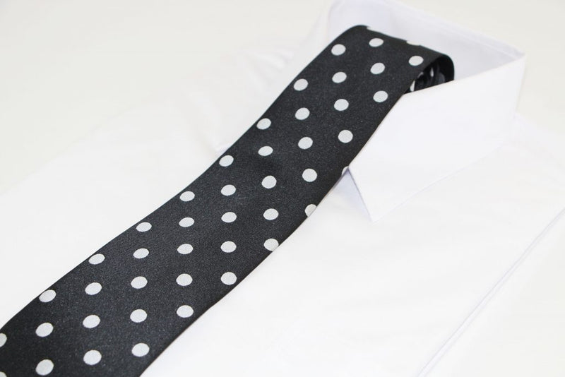 Mens Black & Silver Polka Dot Patterned 8cm Neck Tie