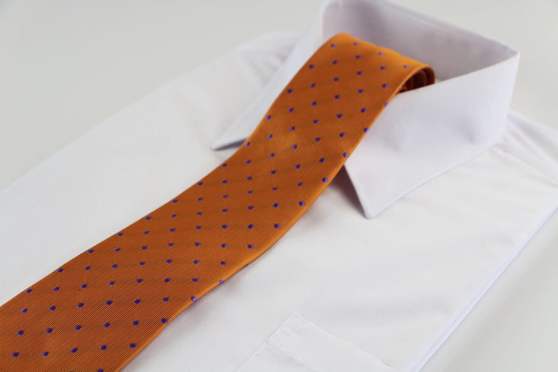 Mens Orange & Purple Mini Polka Dot Patterned 8cm Neck Tie