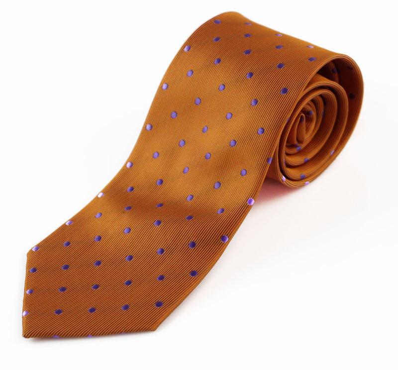 Mens Orange & Purple Mini Polka Dot Patterned 8cm Neck Tie