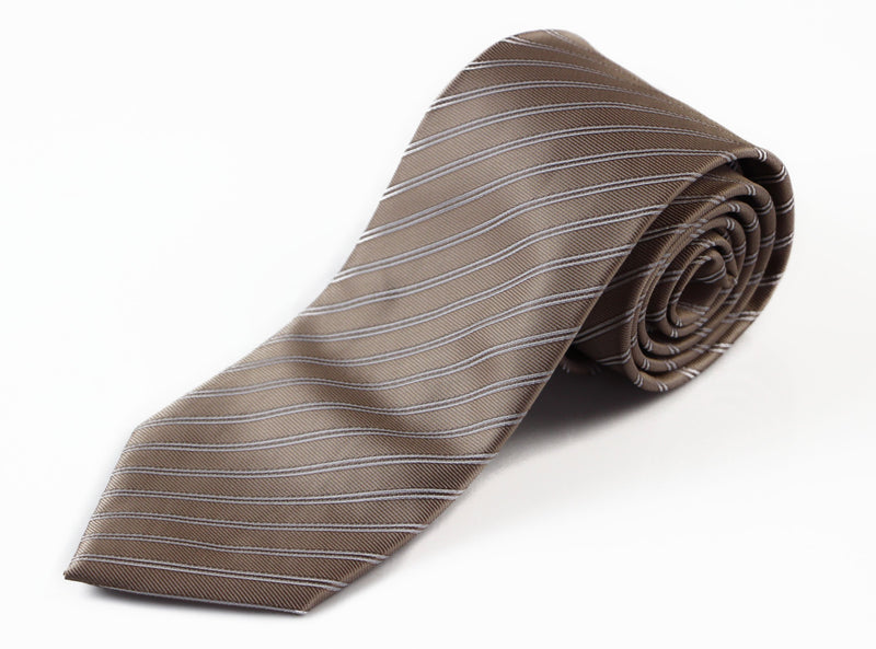 Mens Gold & Silver Striped Patterned 8cm Neck Tie