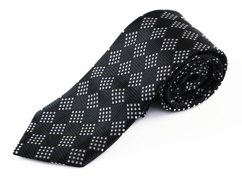 Mens Black & White Square Patterned 8cm Neck Tie