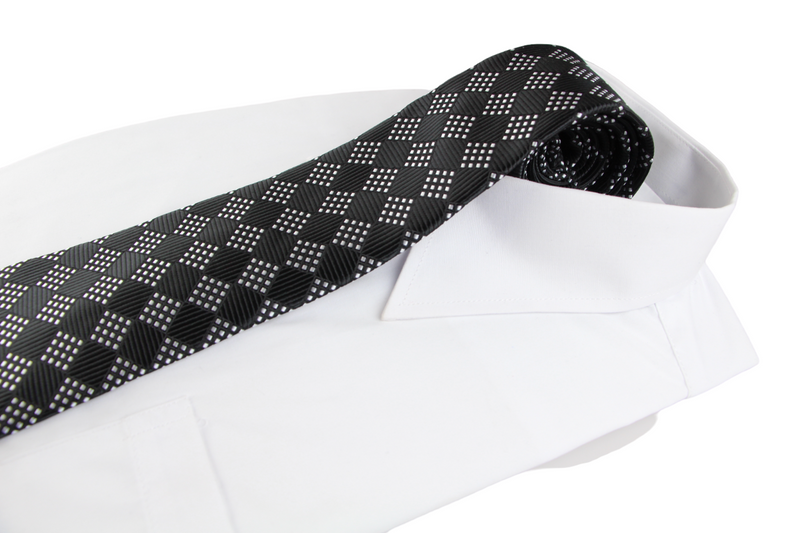 Mens Black & White Square Patterned 8cm Neck Tie