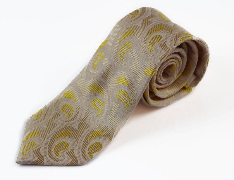 Mens Cream & Yellow Elegant Patterned 8cm Neck Tie