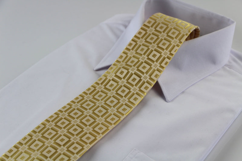 Mens Light Yellow With Yellow Squares Patterned 8cm Neck