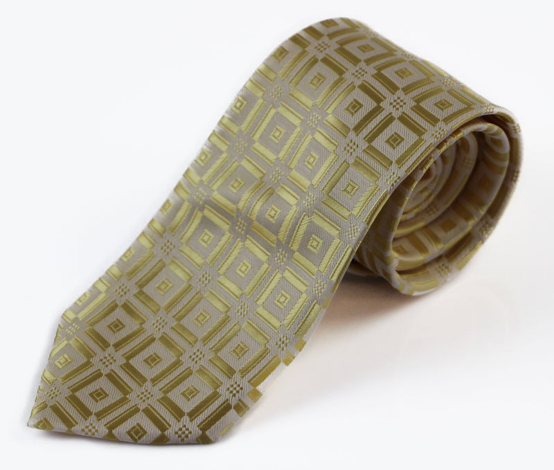 Mens Light Yellow With Yellow Squares Patterned 8cm Neck