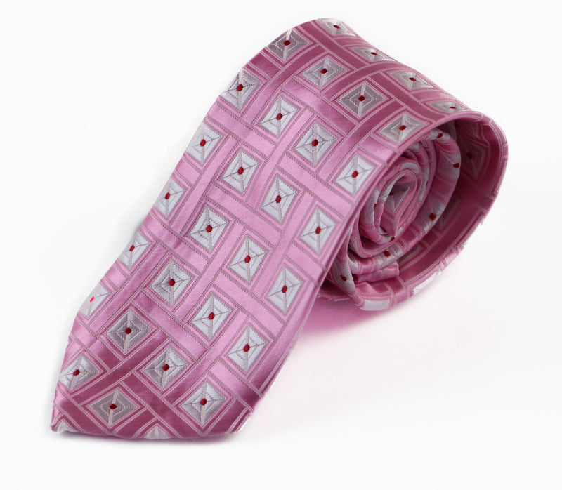 Mens Light Pink With White Squares Patterned 8cm Neck Tie