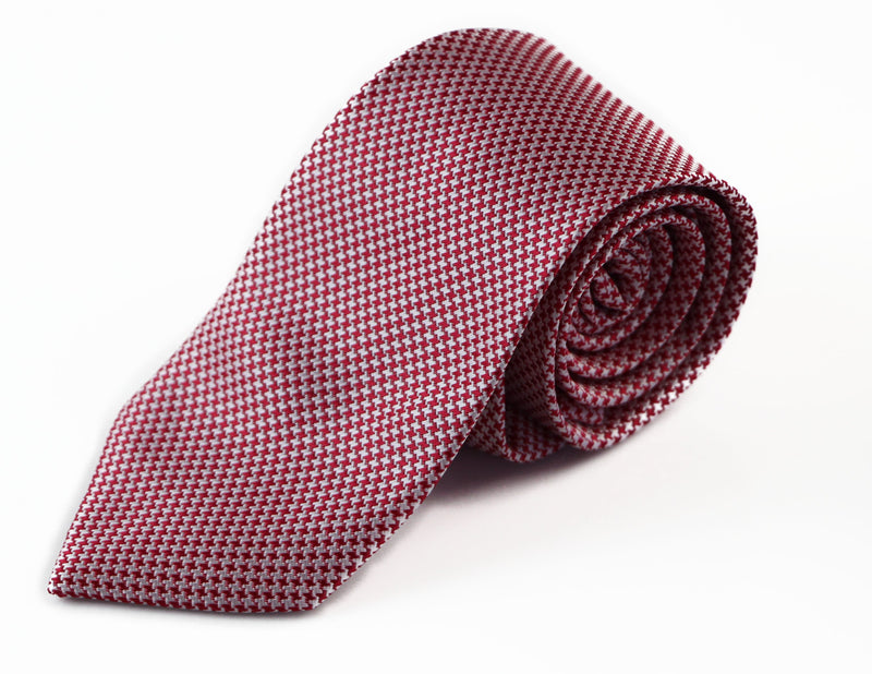 Mens Red & White Houndstooth Patterned 8cm Neck Tie