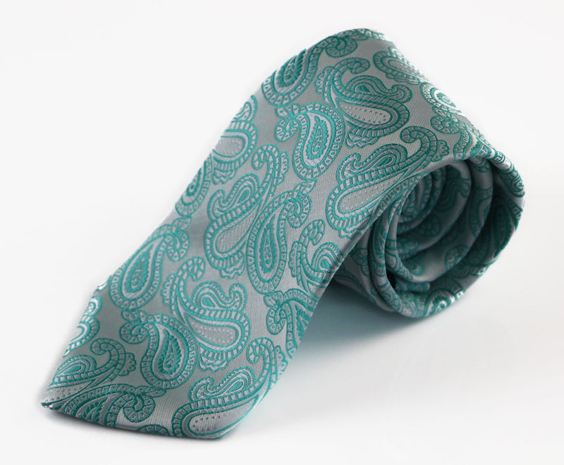 Mens Silver & Turquoise Paisley Patterned 8cm Neck Tie