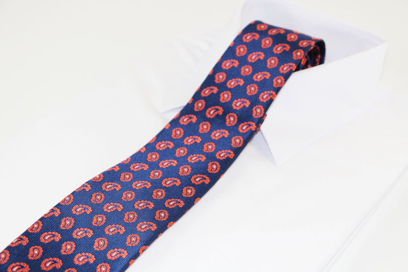 Navy & Orange Floating Paisley Design Patterned 8cm Neck Tie