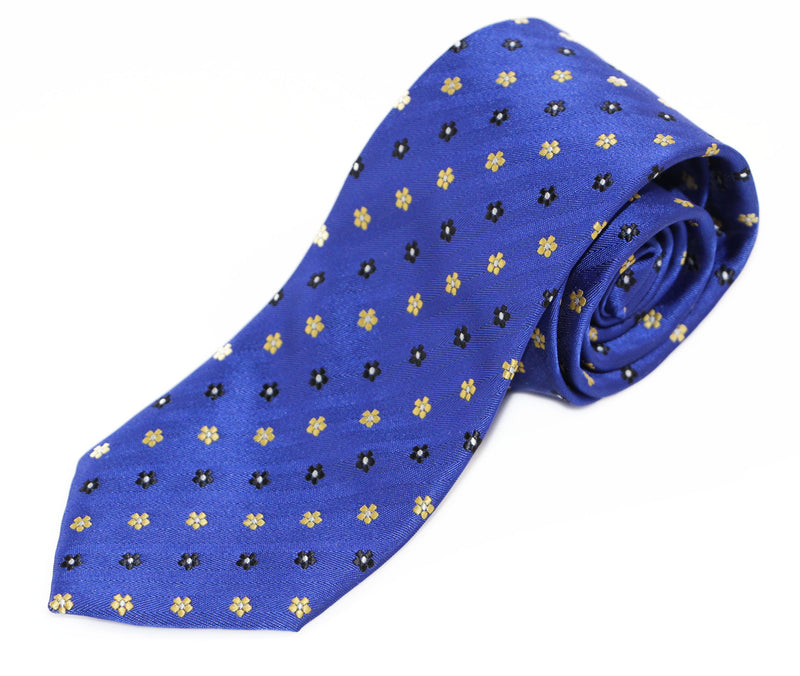 Mens Navy Blue With Yellow & Black Flowers Patterned 8cm Neck Tie