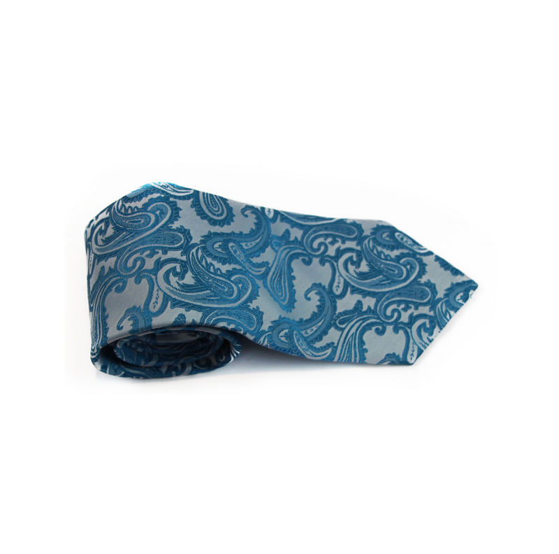 Mens Light Blue & Sky Blue Paisley Patterned Neck Tie