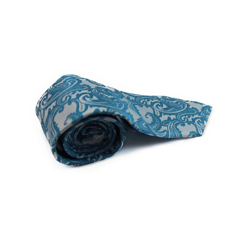 Mens Light Blue & Sky Blue Paisley Patterned Neck Tie