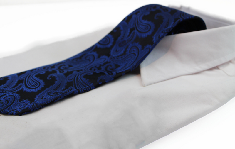 Mens Black & Navy Paisley Patterned Neck Tie