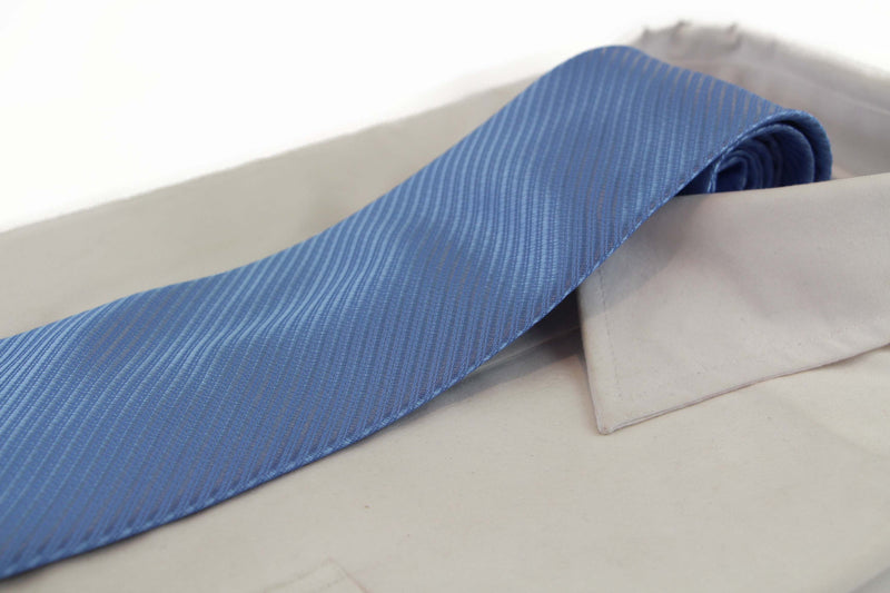Mens Light Blue Striped 10cm Classic Neck Tie