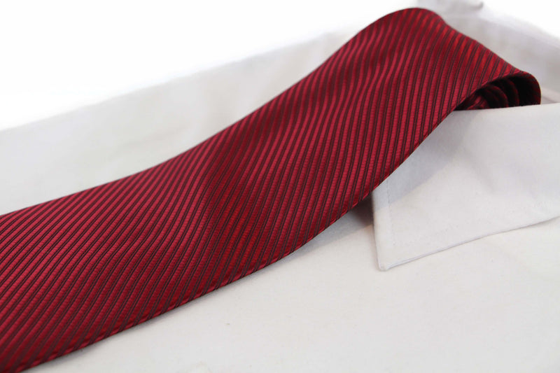 Mens Dark Red Striped 10cm Classic Neck Tie