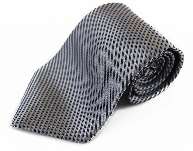 Mens Silver Striped 10cm Classic Neck Tie