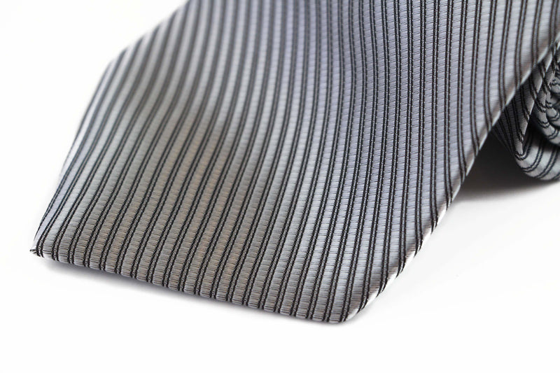 Mens Silver Striped 10cm Classic Neck Tie