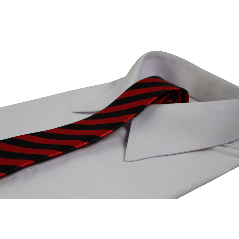 Mens Red & Black Thick Striped 5cm Skinny Neck Tie