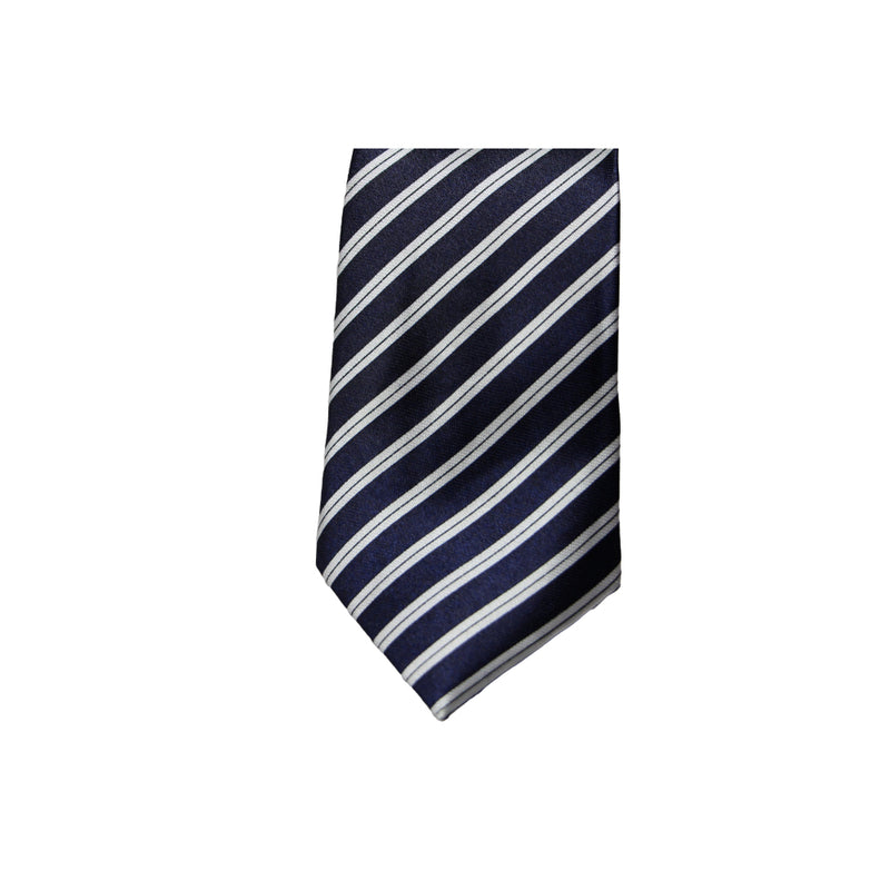 Mens Navy, White & Black Striped 5cm Skinny Neck Tie