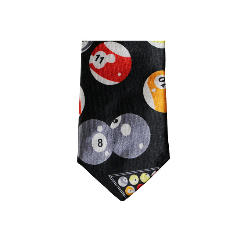 Mens Black With Snooker Balls Billards 5cm Skinny Neck Tie