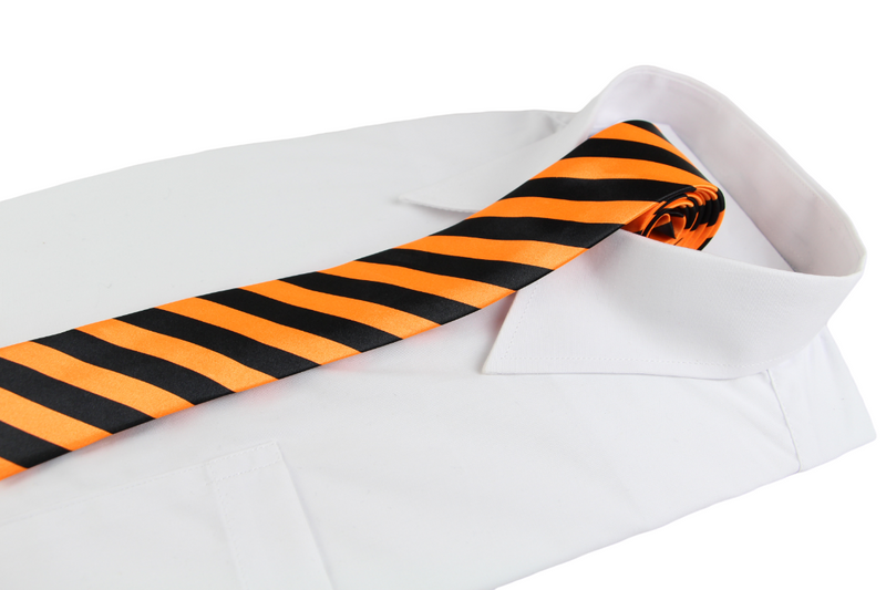 Mens Neon Orange & Black Thick Richmond Striped 5cm Skinny Neck Tie