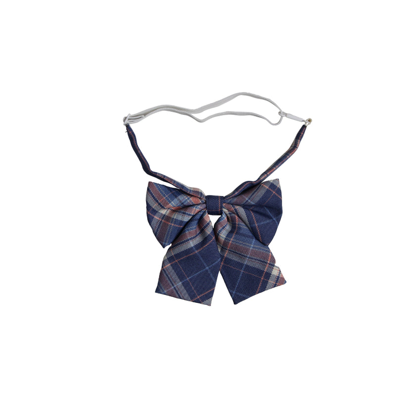 Womens Blue & Salmon Tarten Patterned Shirt Collar Bow Tie