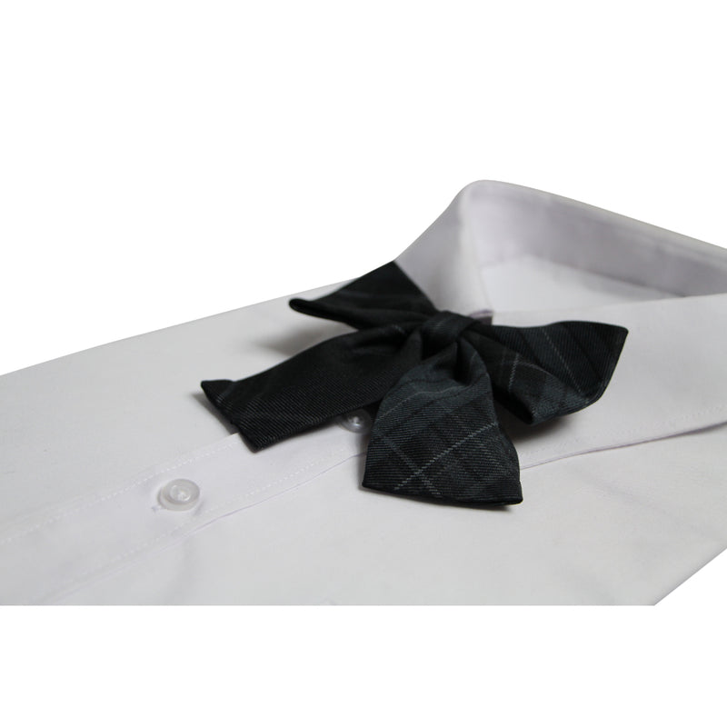 Womens Black & Greys Tarten Patterned Shirt Collar Bow Tie