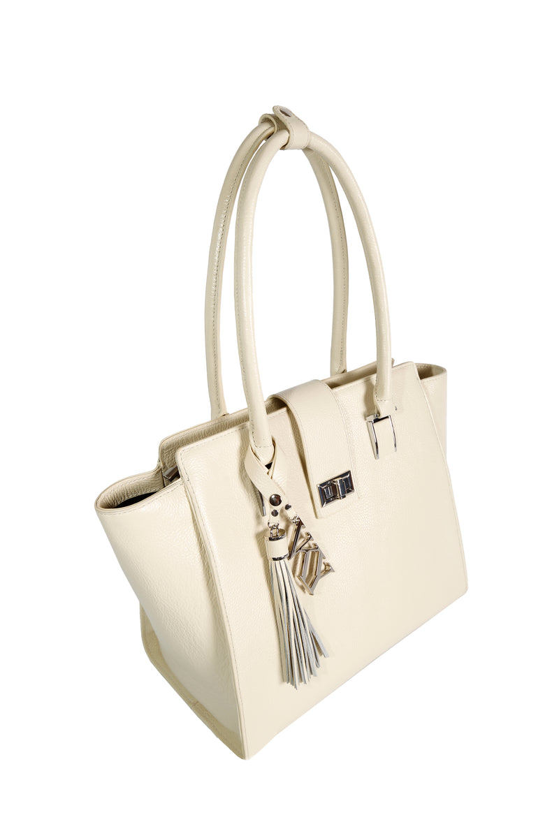 Womens Vky Original Victoria Trapeze Classic Leather Hand Bag Handbag - Cream